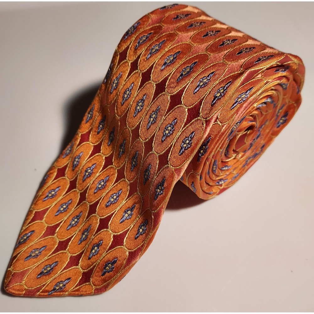 Ted Baker Tie Mens 62x3 LONG Orange Woven Geometric Foulard Silk Colorful FLAW